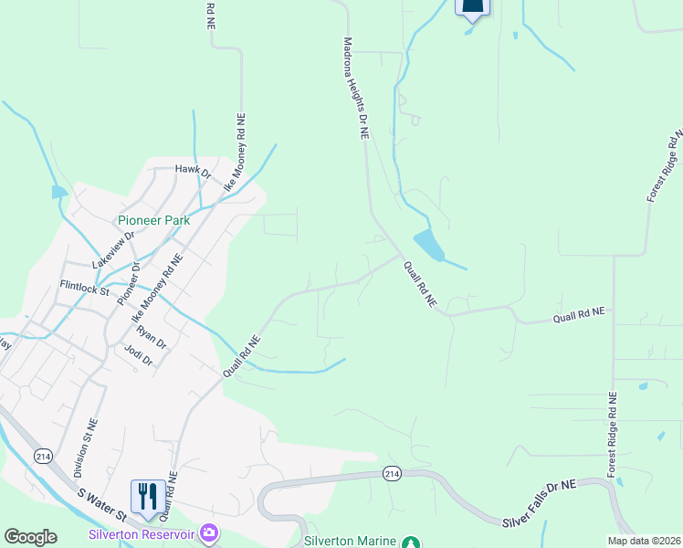 map of restaurants, bars, coffee shops, grocery stores, and more near 4586 Cody Way Northeast in Silverton