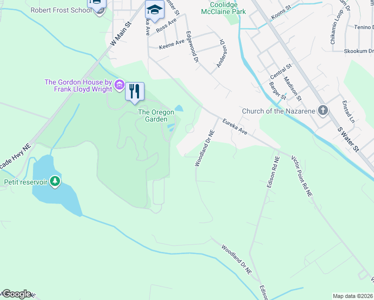 map of restaurants, bars, coffee shops, grocery stores, and more near 776 Woodland Drive Northeast in Silverton