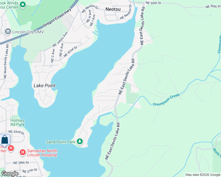 map of restaurants, bars, coffee shops, grocery stores, and more near 3509 Northeast East Devils Lake Road in Otis