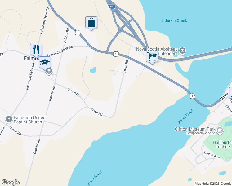 map of restaurants, bars, coffee shops, grocery stores, and more near 93 Town Road in Falmouth