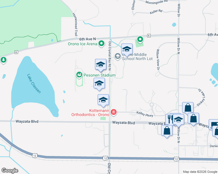 map of restaurants, bars, coffee shops, grocery stores, and more near 795 Old Crystal Bay Road North in Long Lake