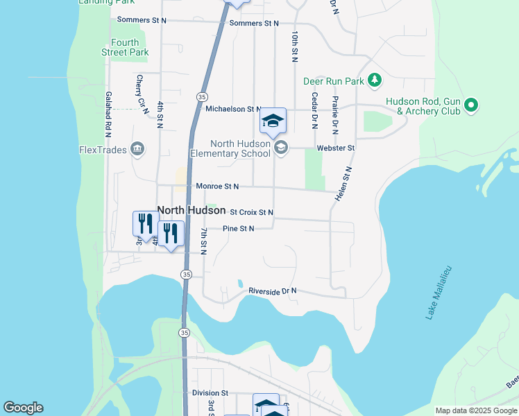 map of restaurants, bars, coffee shops, grocery stores, and more near 813 Pine Street North in Hudson