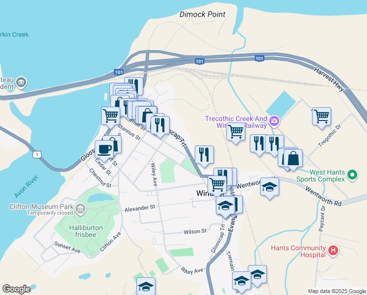 map of restaurants, bars, coffee shops, grocery stores, and more near 328 King Street in Windsor
