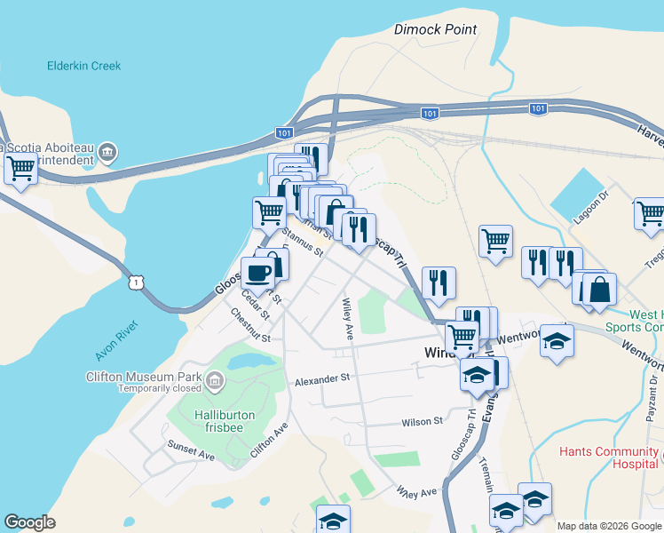 map of restaurants, bars, coffee shops, grocery stores, and more near 172 Stannus Street in Windsor
