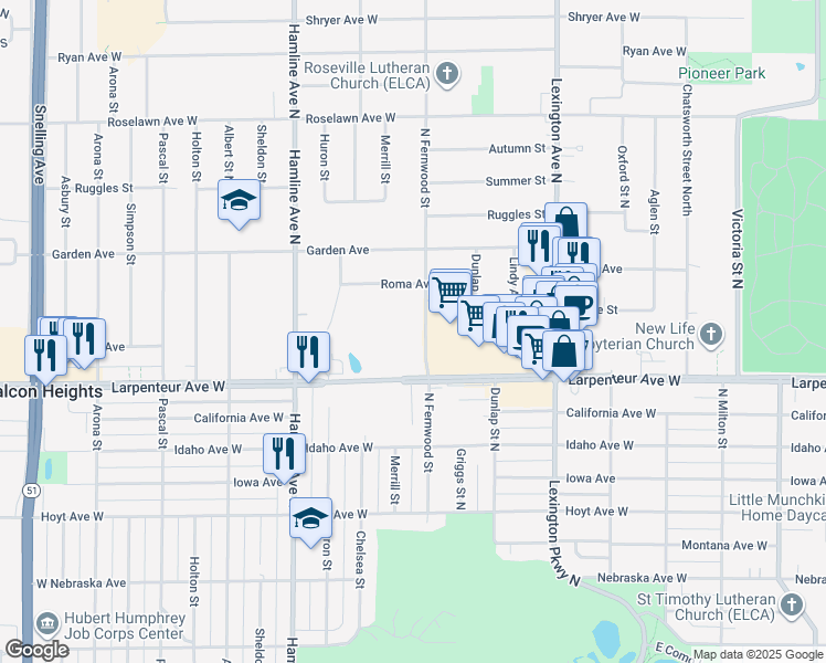 map of restaurants, bars, coffee shops, grocery stores, and more near 1227 Rose Vista Court in Roseville