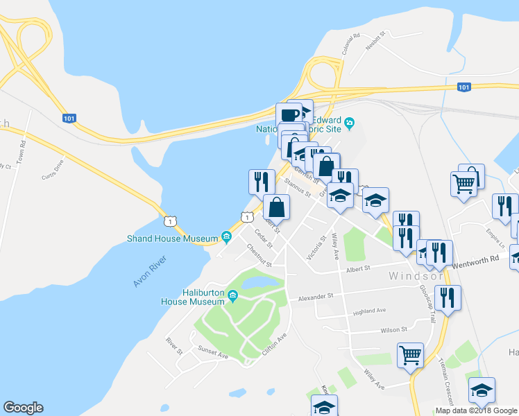 map of restaurants, bars, coffee shops, grocery stores, and more near 208 Water Street in Falmouth