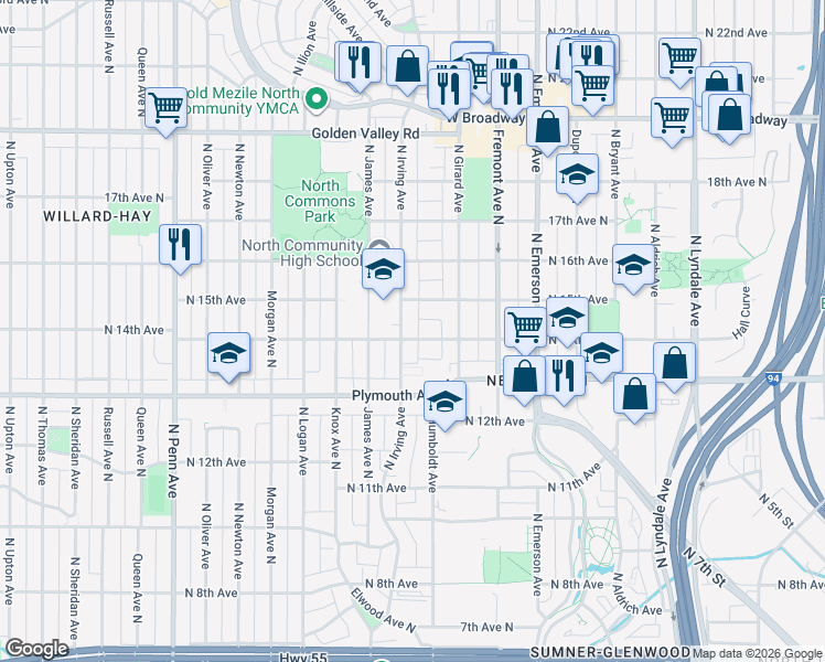 map of restaurants, bars, coffee shops, grocery stores, and more near in Minneapolis