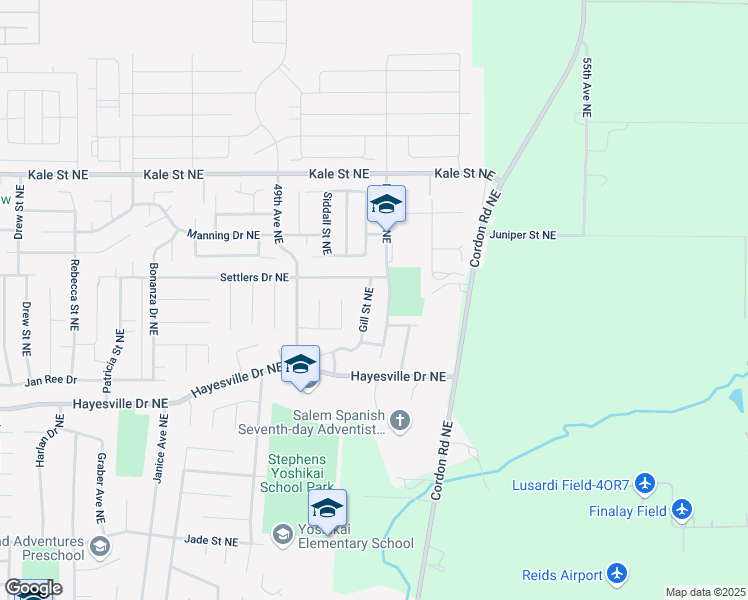 map of restaurants, bars, coffee shops, grocery stores, and more near 4768 Gill Street Northeast in Salem