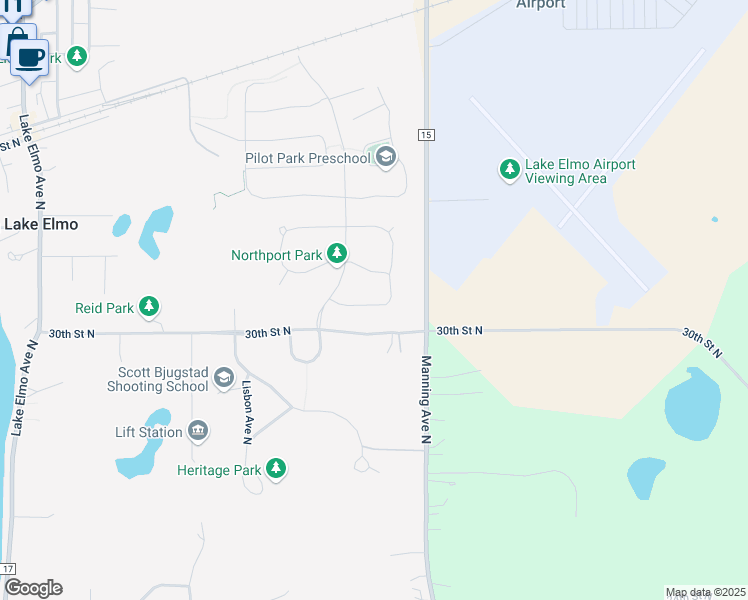map of restaurants, bars, coffee shops, grocery stores, and more near 11837 Lower 31st Street North in Lake Elmo