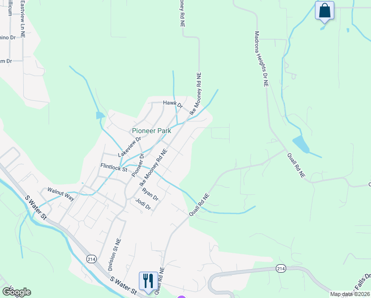 map of restaurants, bars, coffee shops, grocery stores, and more near 818 Ike Mooney Road Northeast in Silverton