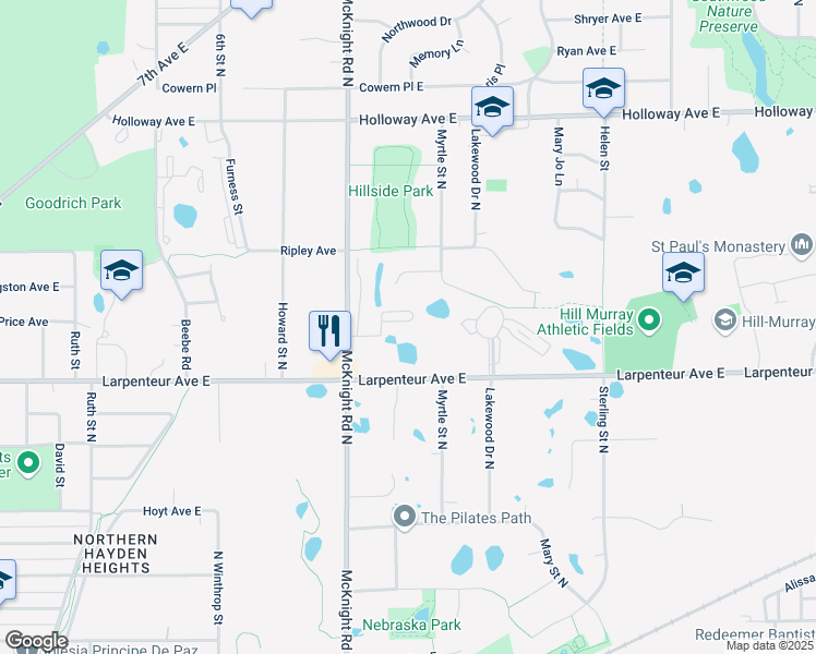 map of restaurants, bars, coffee shops, grocery stores, and more near 2306 Kingston Avenue East in Maplewood