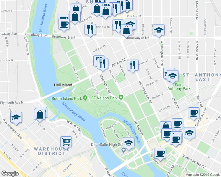 map of restaurants, bars, coffee shops, grocery stores, and more near 635 County Road 23 in Minneapolis