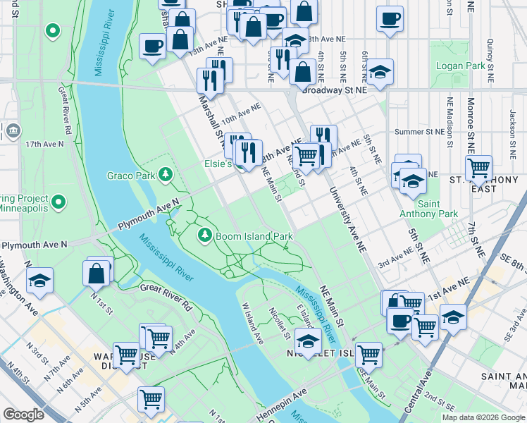 map of restaurants, bars, coffee shops, grocery stores, and more near 635 County Road 23 in Minneapolis