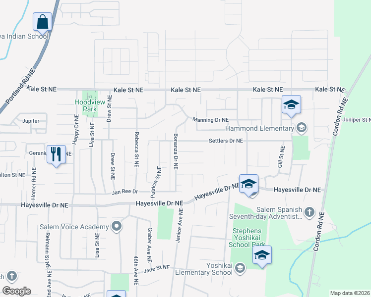 map of restaurants, bars, coffee shops, grocery stores, and more near 4691 Rawhide Court Northeast in Salem