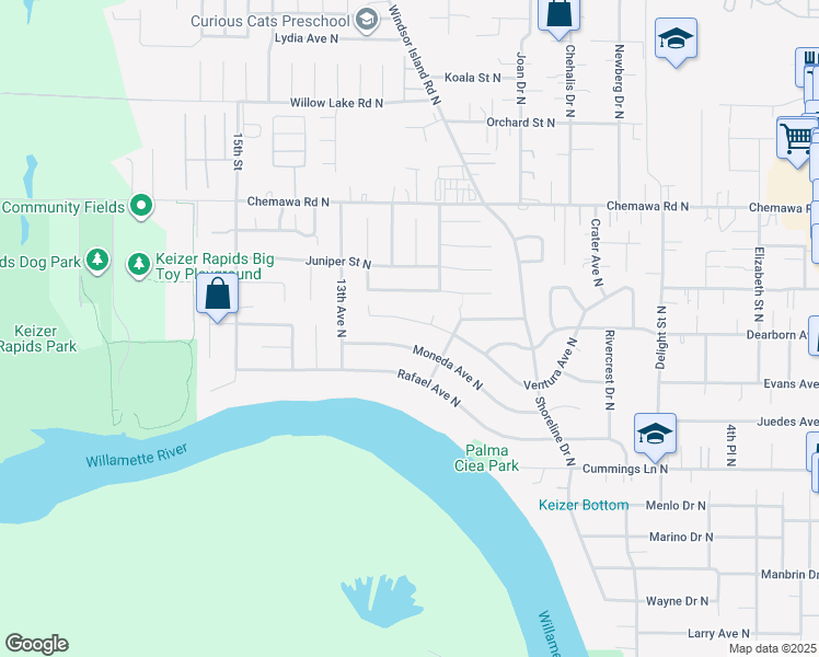 map of restaurants, bars, coffee shops, grocery stores, and more near 1109 Ventura Avenue North in Keizer