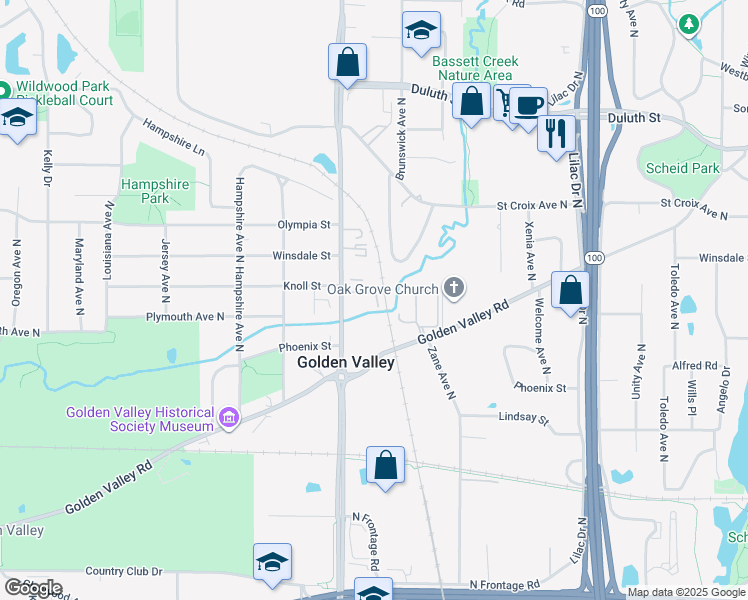 map of restaurants, bars, coffee shops, grocery stores, and more near 1370 Douglas Drive North in Minneapolis