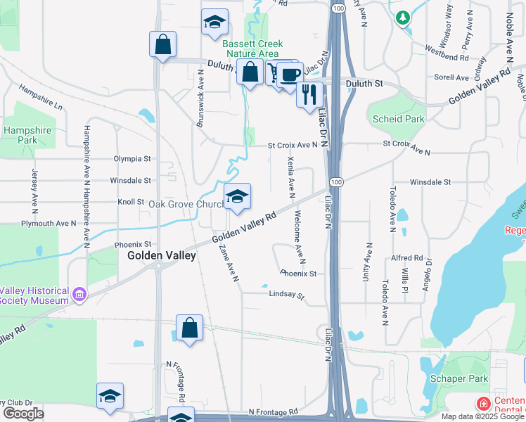 map of restaurants, bars, coffee shops, grocery stores, and more near 5800 Golden Valley Road in Minneapolis