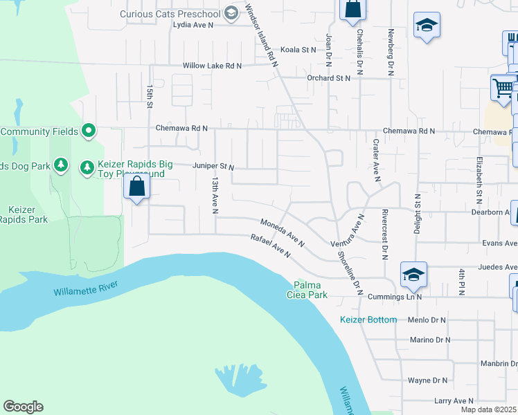 map of restaurants, bars, coffee shops, grocery stores, and more near 1109 Ventura Avenue North in Keizer