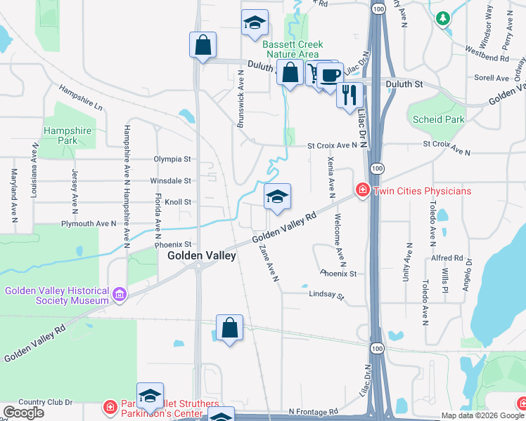 map of restaurants, bars, coffee shops, grocery stores, and more near 6166 Golden Valley Road in Minneapolis