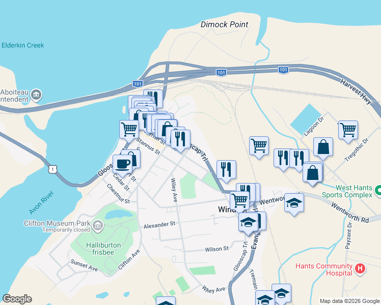 map of restaurants, bars, coffee shops, grocery stores, and more near 240 King Street in Windsor