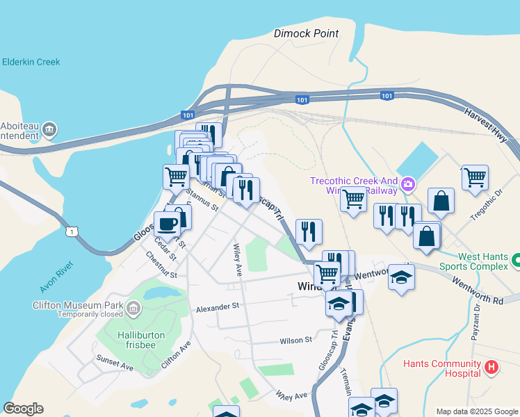 map of restaurants, bars, coffee shops, grocery stores, and more near 240 King Street in Windsor