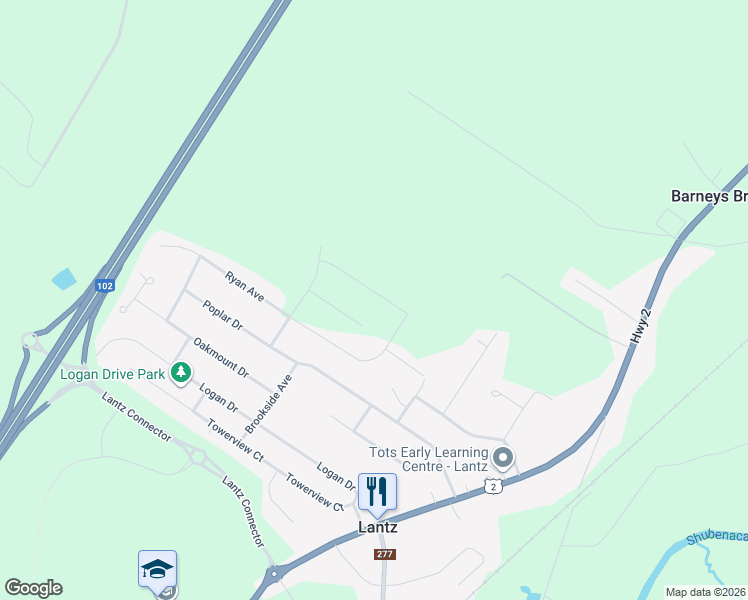 map of restaurants, bars, coffee shops, grocery stores, and more near 44 Brianna Drive in Lantz