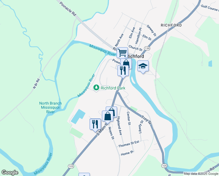 map of restaurants, bars, coffee shops, grocery stores, and more near 31 Intervale Avenue in Richford