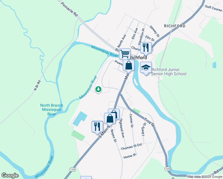 map of restaurants, bars, coffee shops, grocery stores, and more near 31 Intervale Avenue in Richford