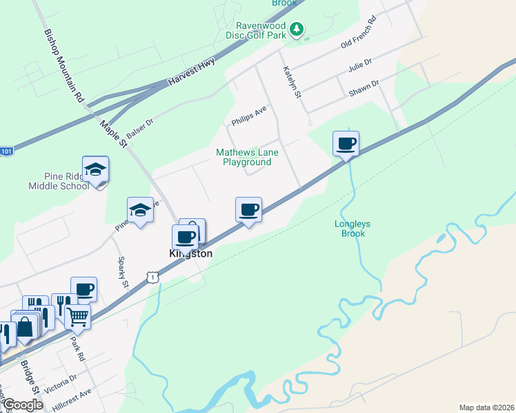 map of restaurants, bars, coffee shops, grocery stores, and more near 893 Main Street in Kingston