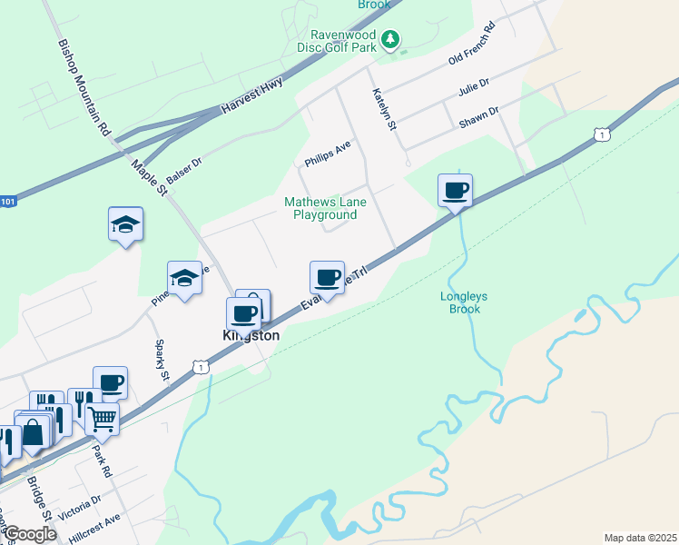 map of restaurants, bars, coffee shops, grocery stores, and more near 893 Main Street in Kingston