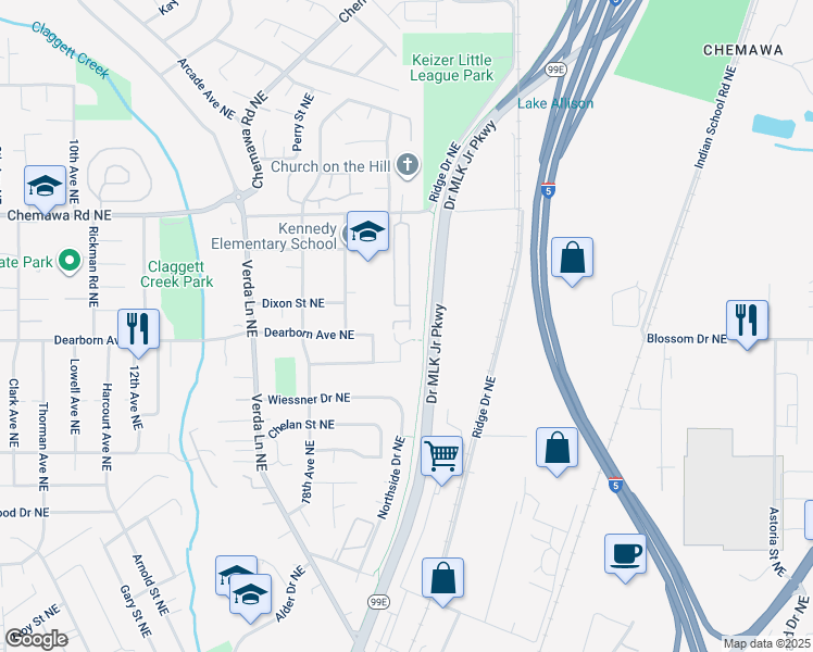 map of restaurants, bars, coffee shops, grocery stores, and more near 4793 Joyce Street in Keizer