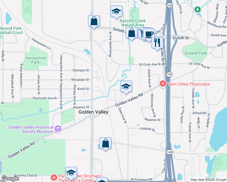 map of restaurants, bars, coffee shops, grocery stores, and more near 6166 Golden Valley Road in Minneapolis