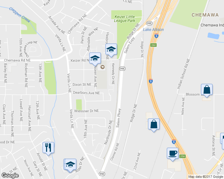 map of restaurants, bars, coffee shops, grocery stores, and more near 4783 Joyce Street in Keizer