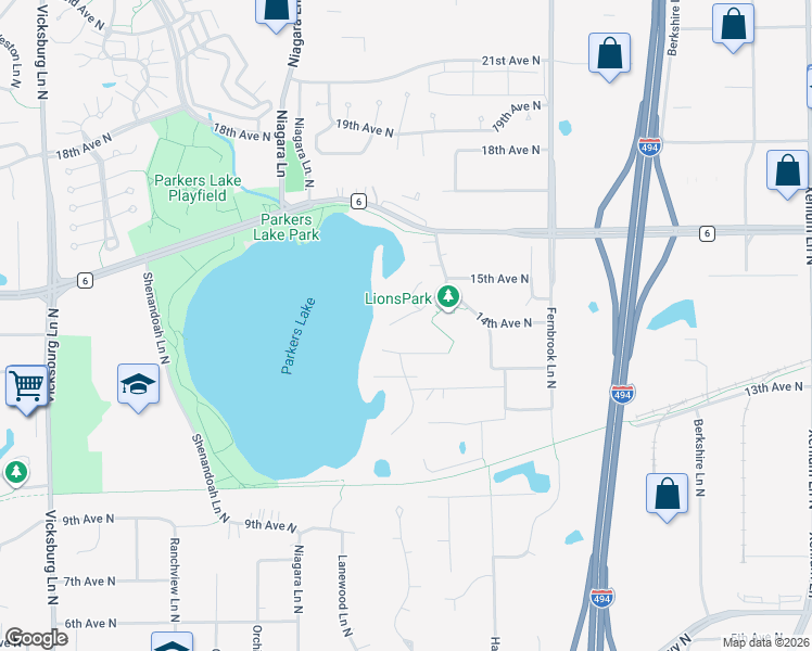 map of restaurants, bars, coffee shops, grocery stores, and more near 1345 Juneau Lane North in Plymouth