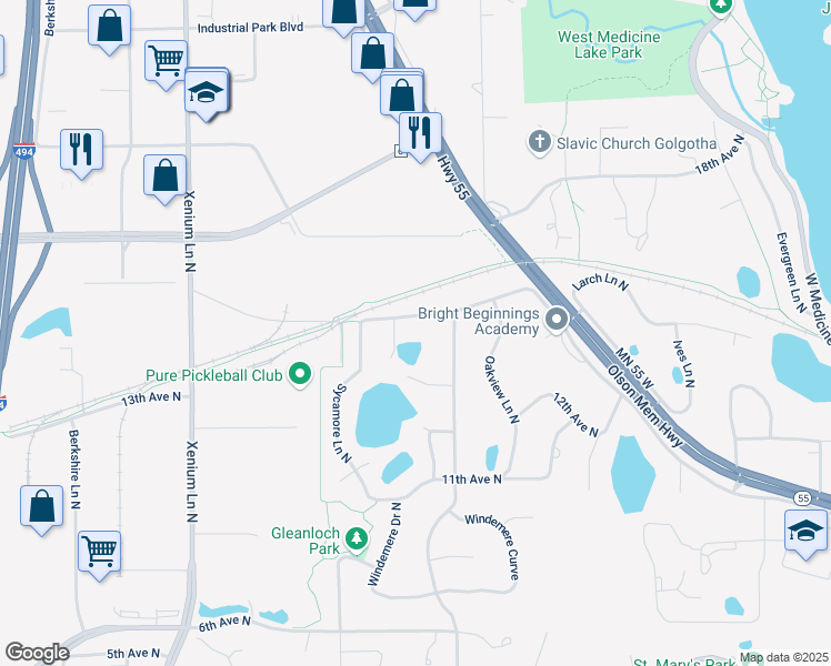 map of restaurants, bars, coffee shops, grocery stores, and more near 12815 15th Avenue North in Minneapolis