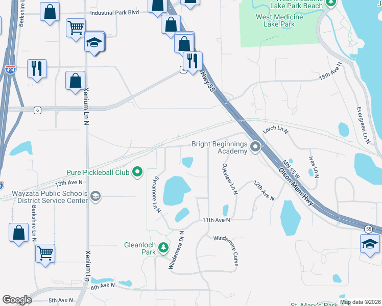 map of restaurants, bars, coffee shops, grocery stores, and more near 12815 15th Avenue North in Minneapolis