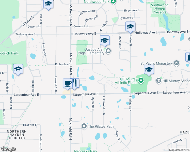 map of restaurants, bars, coffee shops, grocery stores, and more near 1765 Myrtle Street North in Saint Paul