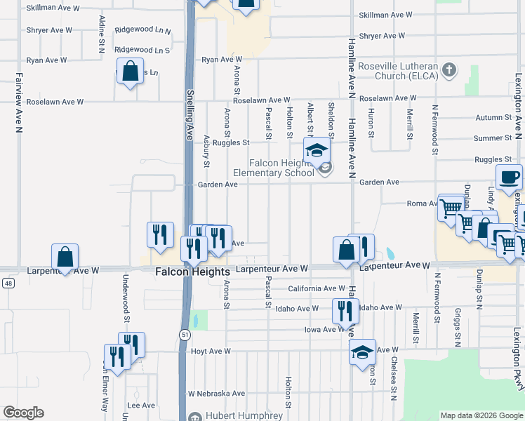 map of restaurants, bars, coffee shops, grocery stores, and more near 1759 Pascal Street in Saint Paul