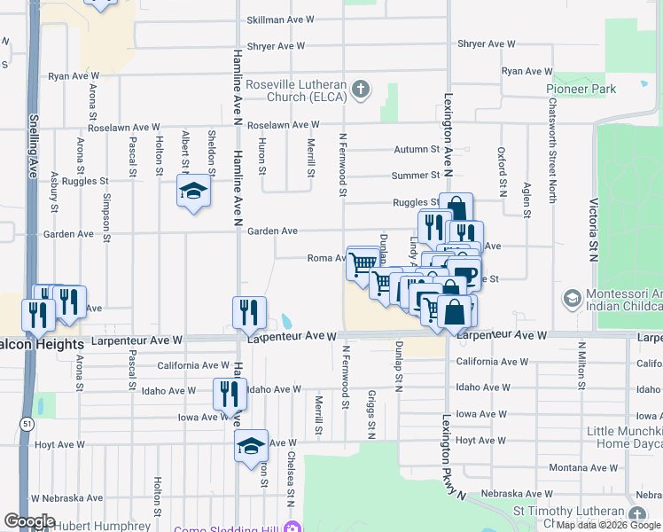 map of restaurants, bars, coffee shops, grocery stores, and more near 1227 Rose Vista Court in Roseville