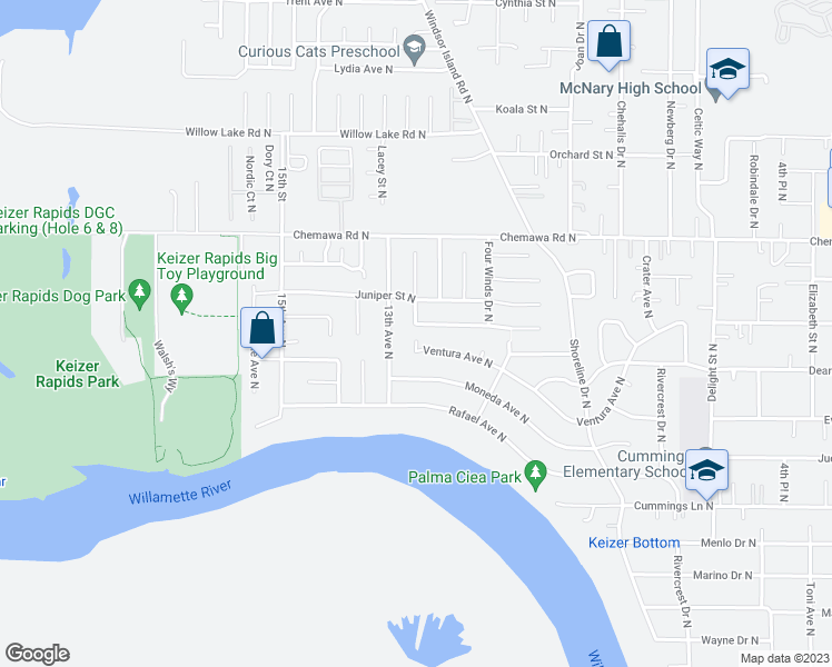 map of restaurants, bars, coffee shops, grocery stores, and more near 1196 Summer Breeze Drive North in Keizer