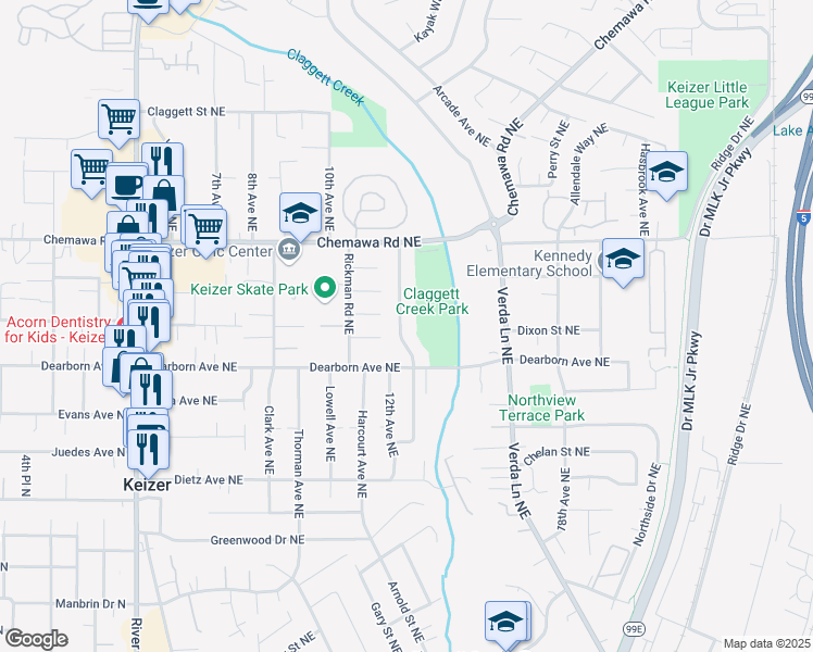 map of restaurants, bars, coffee shops, grocery stores, and more near 4868 13th Avenue Northeast in Keizer