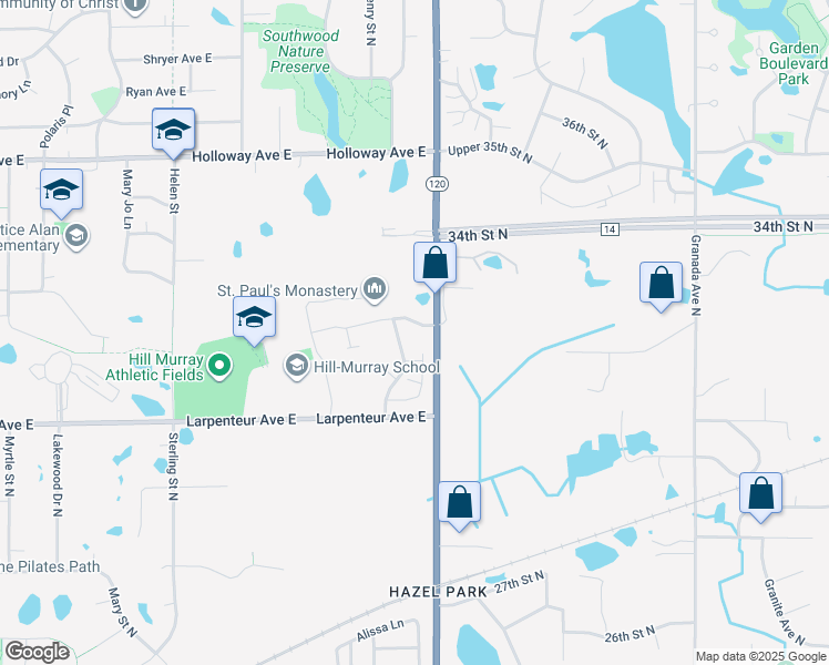 map of restaurants, bars, coffee shops, grocery stores, and more near 1730 Monastery Way in Maplewood