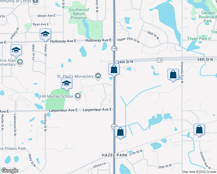 map of restaurants, bars, coffee shops, grocery stores, and more near 1730 Monastery Way in Maplewood