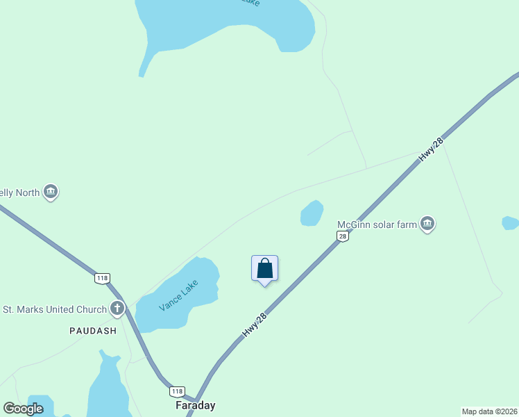 map of restaurants, bars, coffee shops, grocery stores, and more near Paudash School Road in Faraday