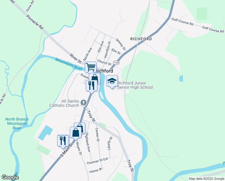 map of restaurants, bars, coffee shops, grocery stores, and more near 1 Corliss Heights in Richford