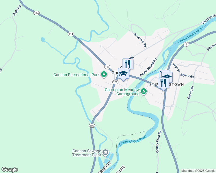 map of restaurants, bars, coffee shops, grocery stores, and more near 5 Park Street in Canaan