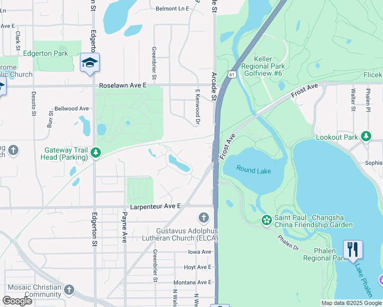 map of restaurants, bars, coffee shops, grocery stores, and more near 1805 Arcade Street in Maplewood