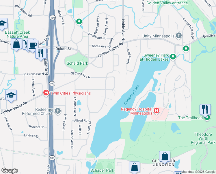 map of restaurants, bars, coffee shops, grocery stores, and more near 1605 Saint Croix Circle in Minneapolis