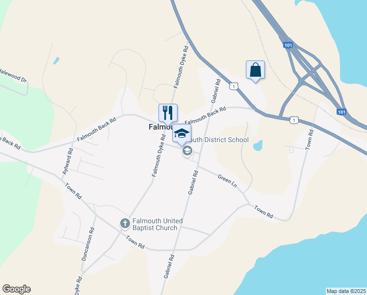 map of restaurants, bars, coffee shops, grocery stores, and more near 21 School Street in Falmouth