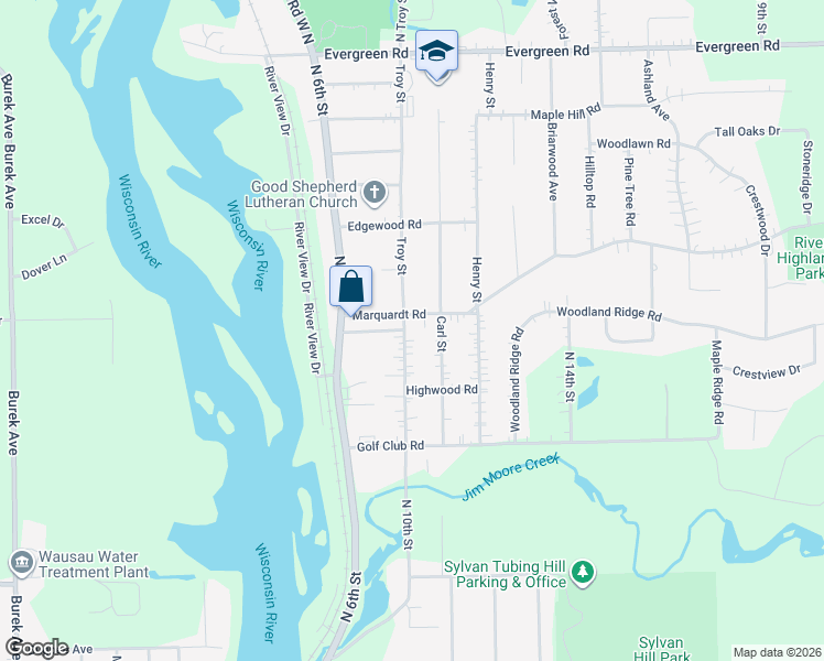 map of restaurants, bars, coffee shops, grocery stores, and more near in Wausau